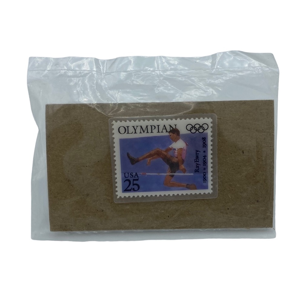 Vintage USPS Laminated Stamp Olympian Ray Ewry 1900 1904 1908 USA 25 Pin